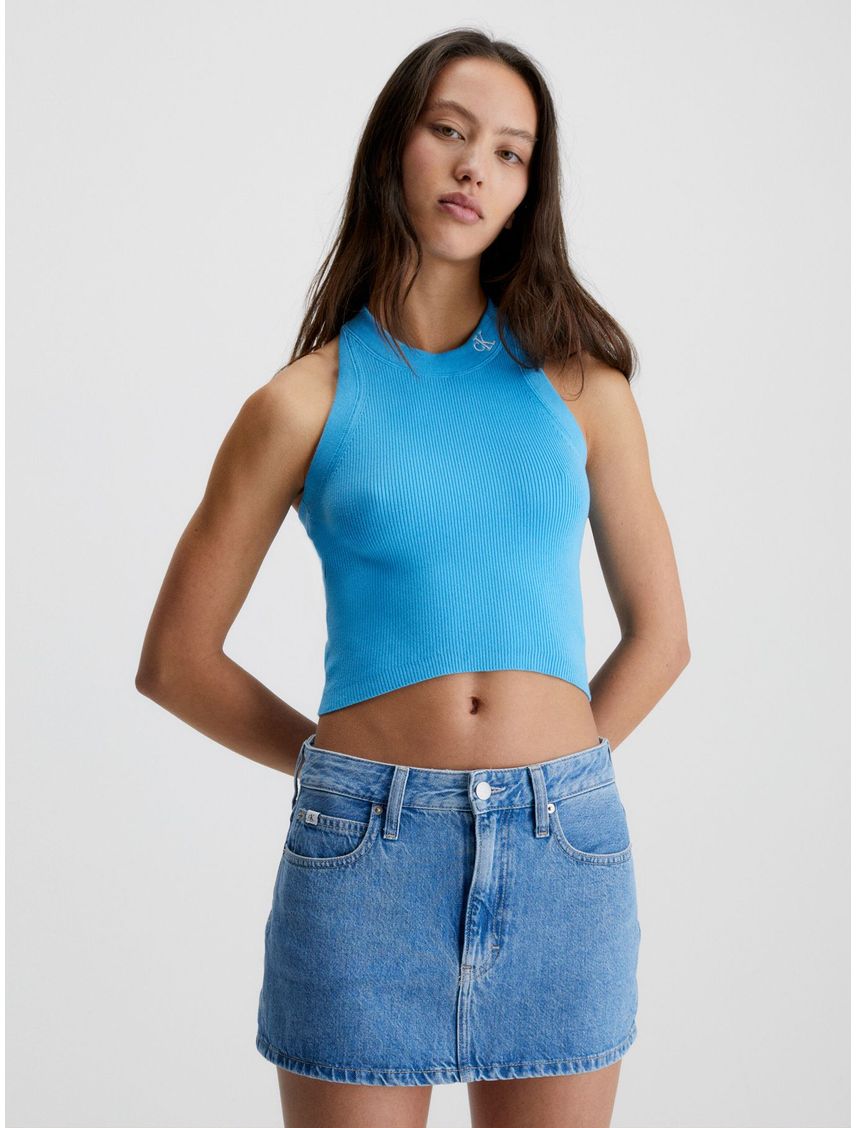 Top Azul Cogido Al Cuello De Punto Algodón Calvin Kl