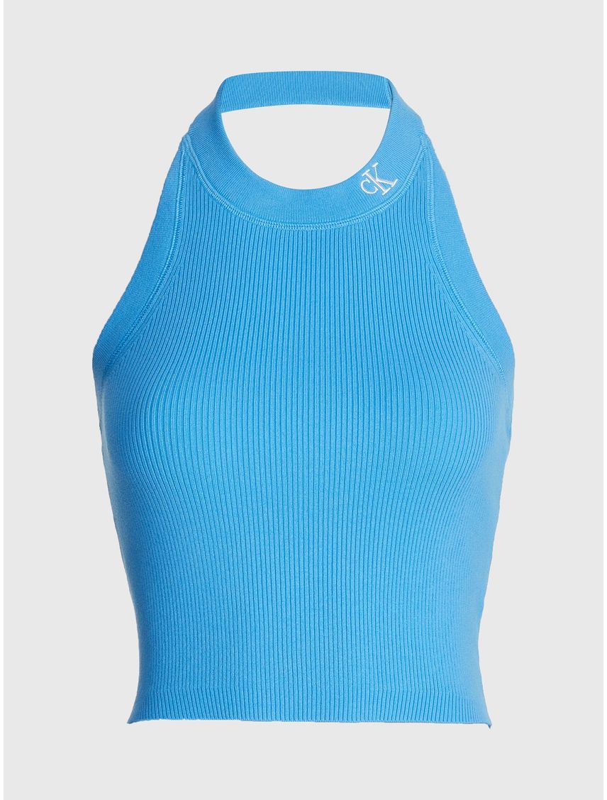 Top Azul Cogido Al Cuello De Punto Algodón Calvin Kl