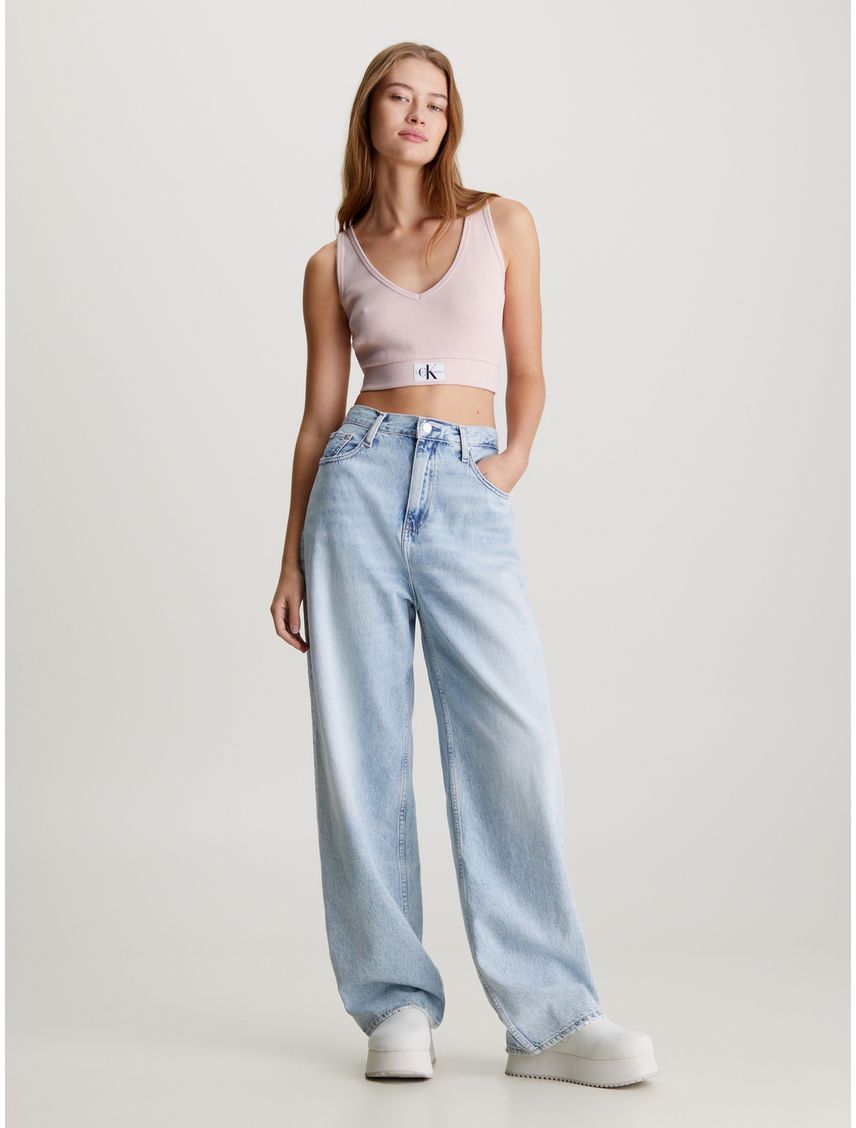 Cropped Top Slim De Canalé Algodón