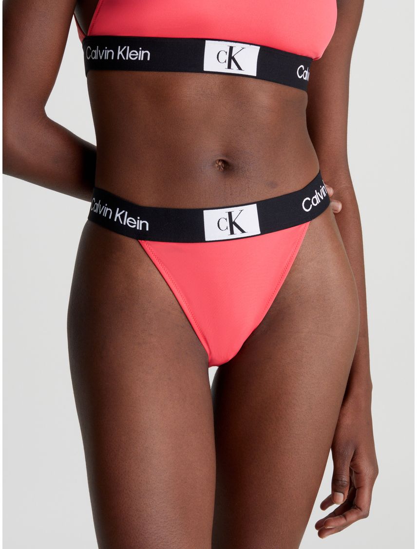 Parte rosado de abajo de bikini de talle alto - CK96
