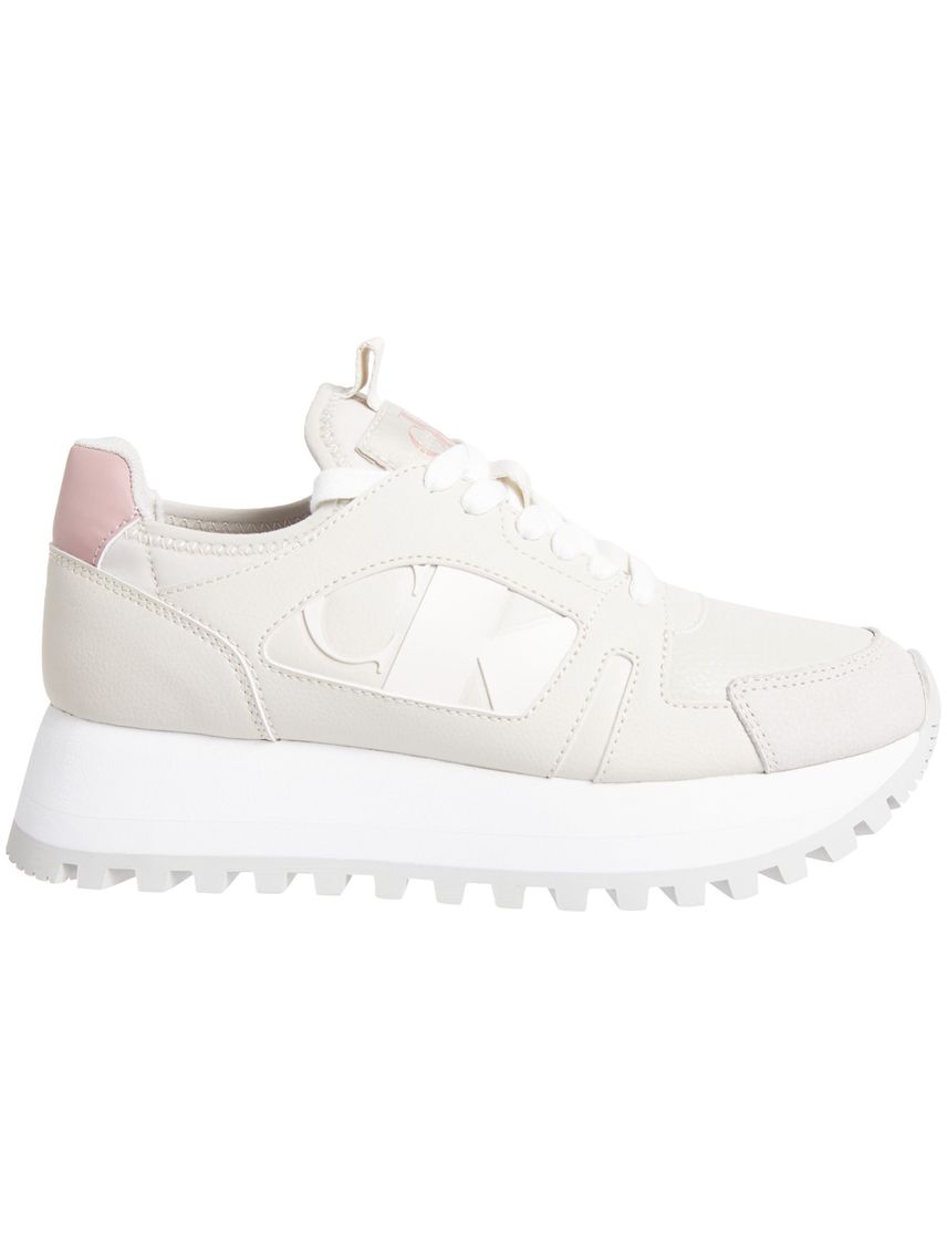 Tenis beige runner e plataforma