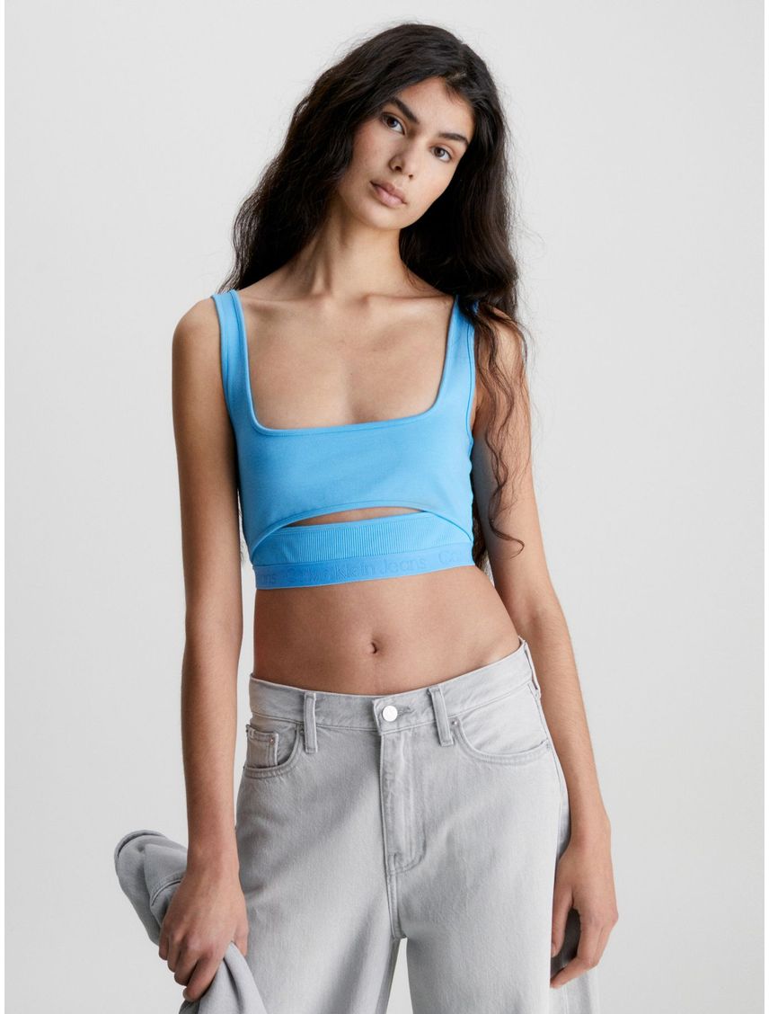 Top Azul Punto Milano Con Recort Para Mujer