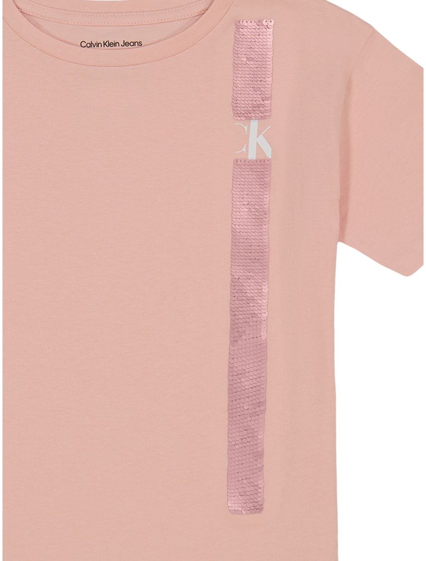 Camiseta Con Cuello Redondo Rosado Para Niña