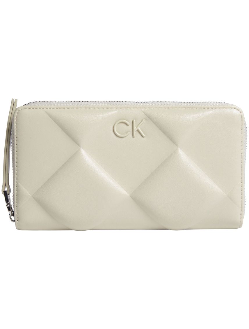 Billetera beige con diseño acolchado con Cierre de cremallera