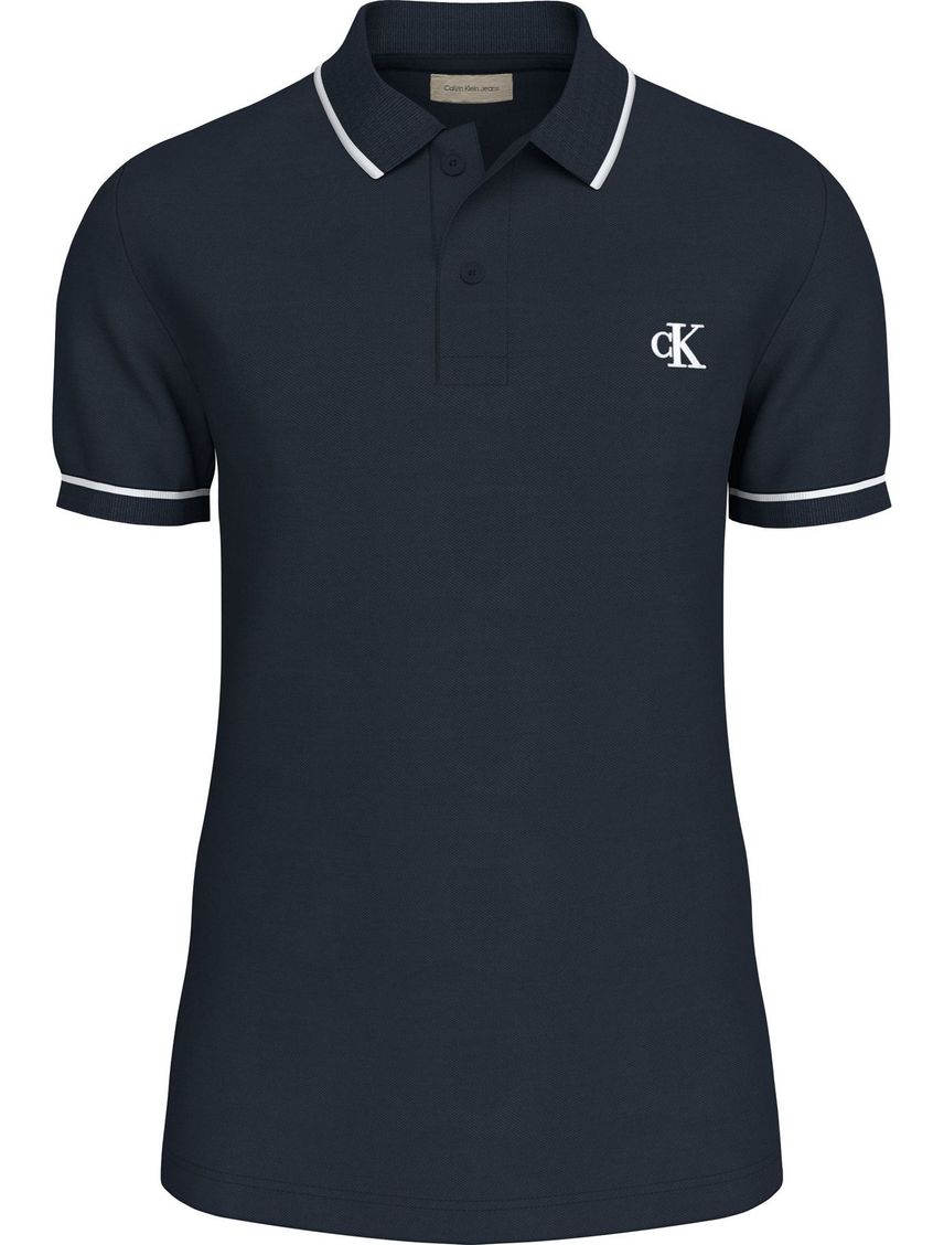 Polo Azul Oscuro Slim con ribete en contraste