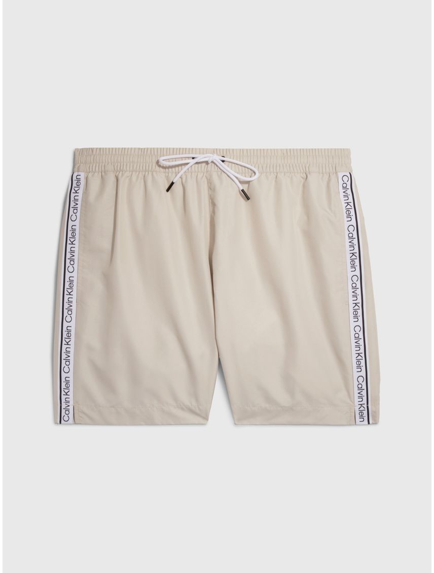 Traje beige de baño de largo medio con cordón - Logo Tape