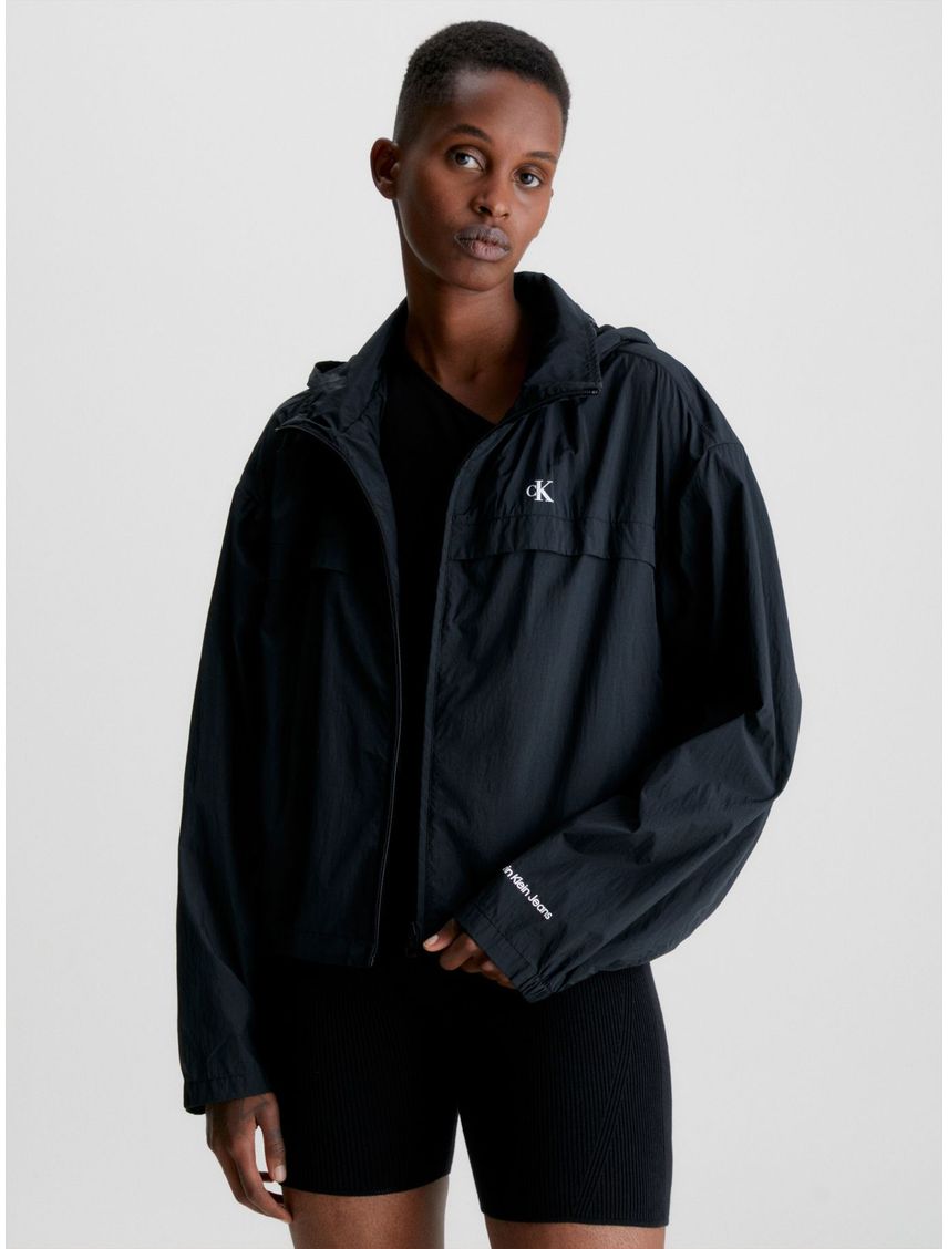 Chaqueta Negro Cortavientos Reciclado Con Capucha Mujer