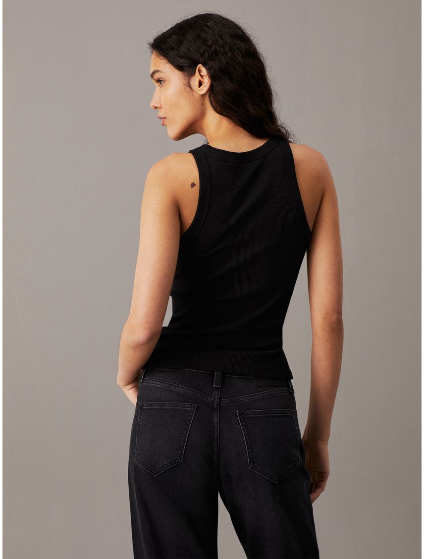Camiseta negra de tirantes de canalé de algodón