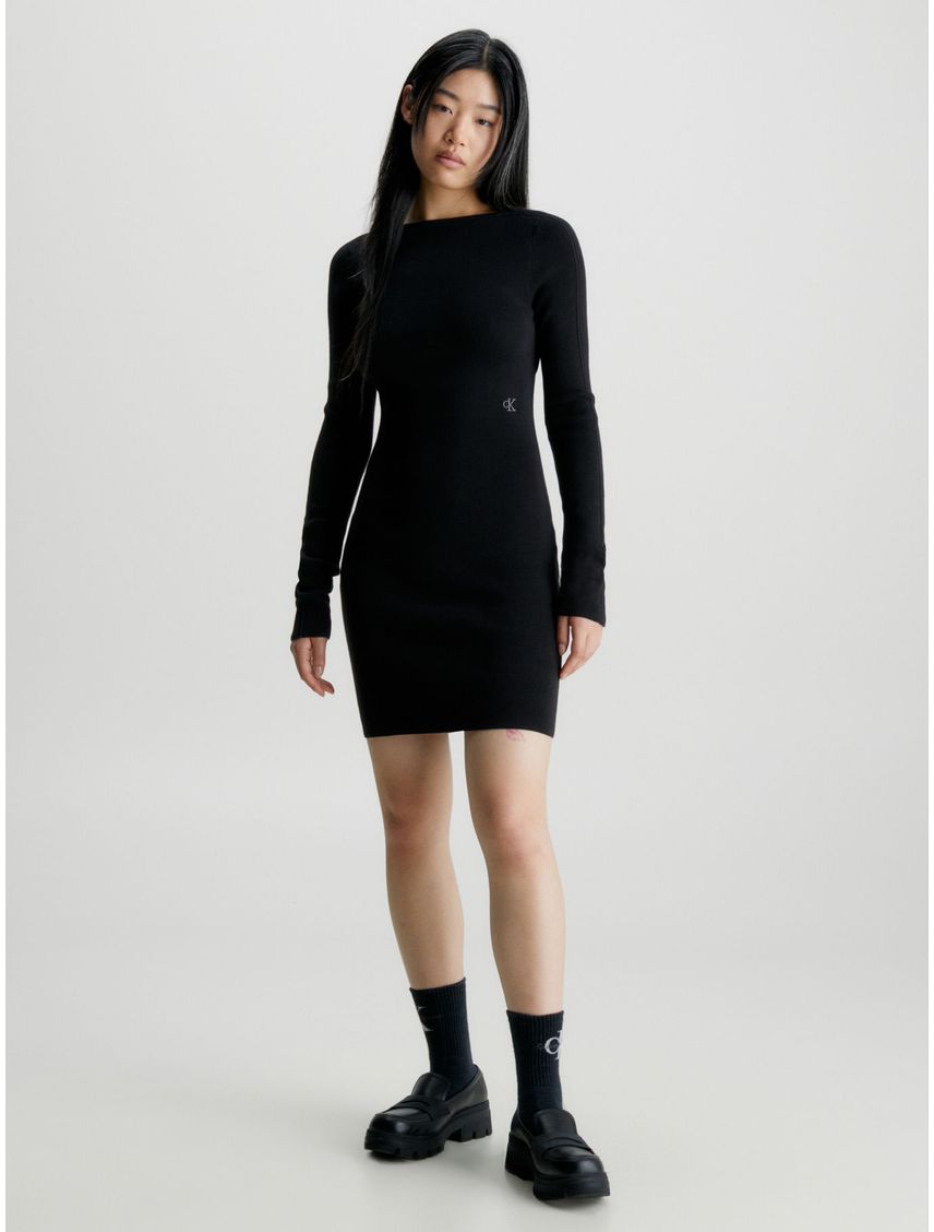Vestido Negro Con Espalda Abierta De Punto Algodón