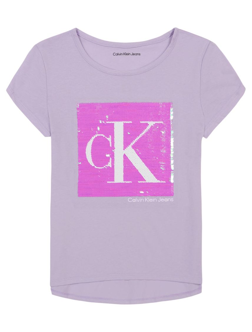 Camiseta Morado Con Logotipo De Lentejuelas Para Niña