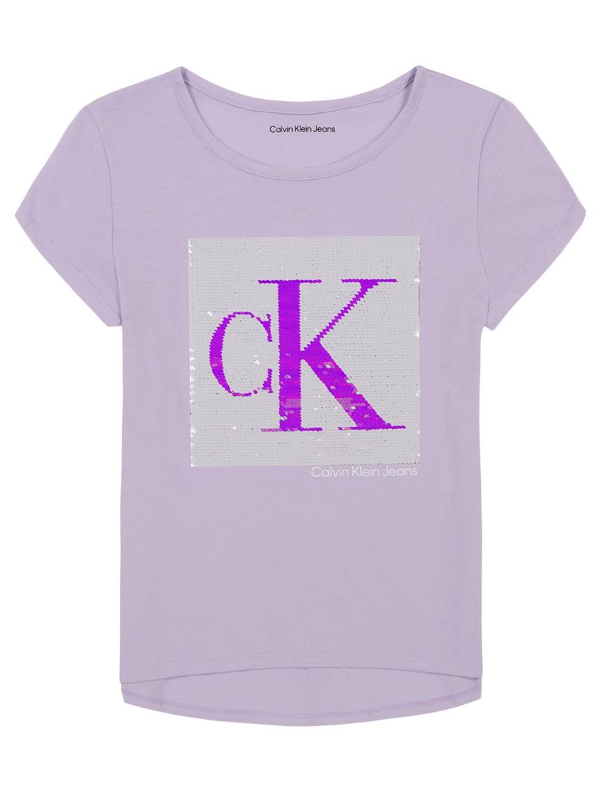 Camiseta Morado Con Logotipo De Lentejuelas Para Niña