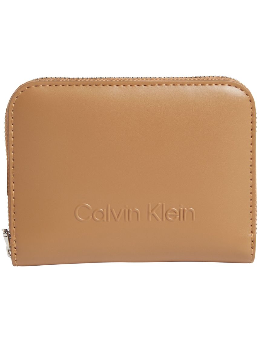 Billetera beige con cremallera en el contorno con RFID