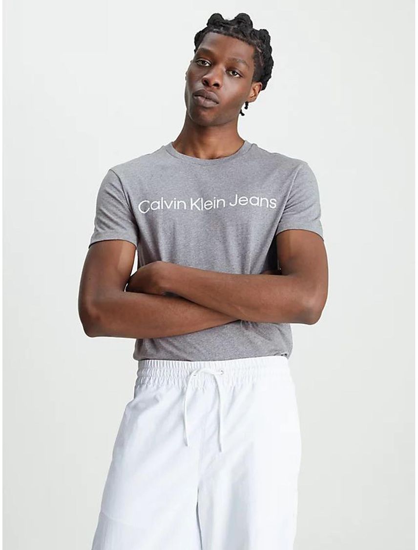 Camiseta Con Logo Hombre Gris Calvin Klein