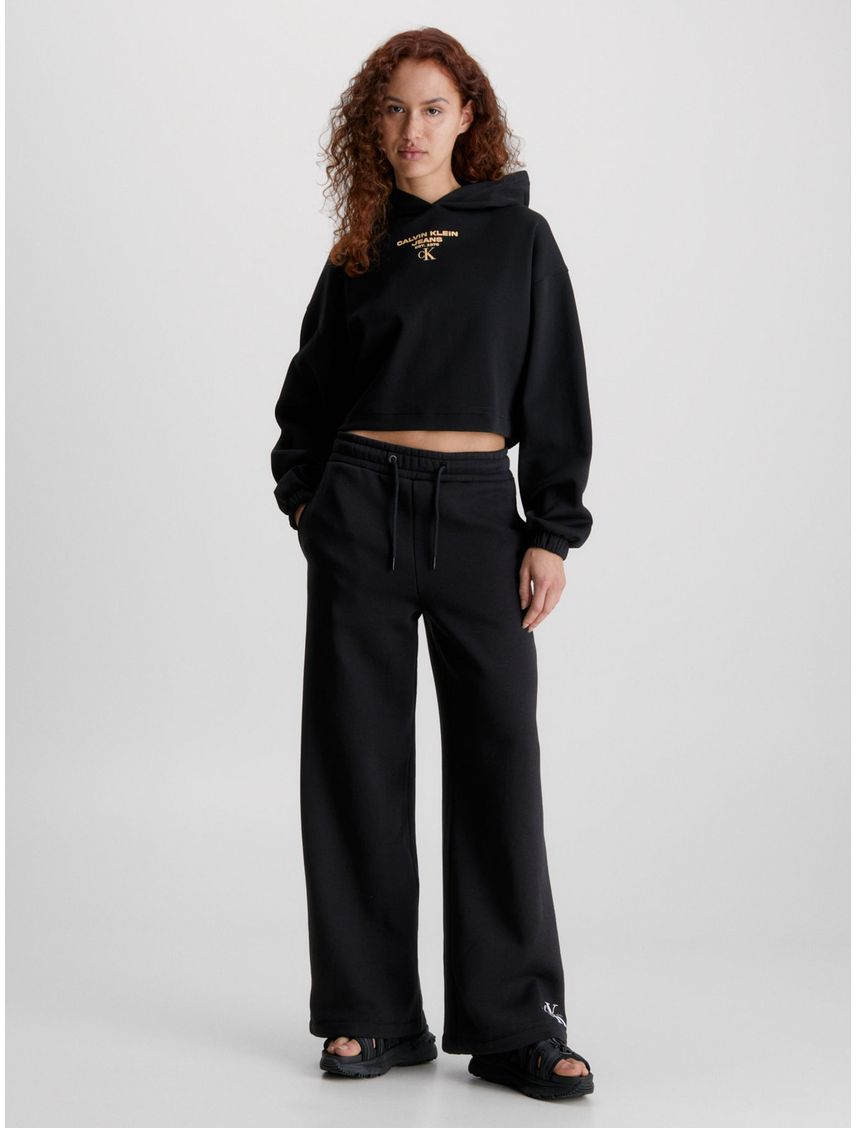 Buzo Negro Cropped Con Gorro Y Logo Para Mujer