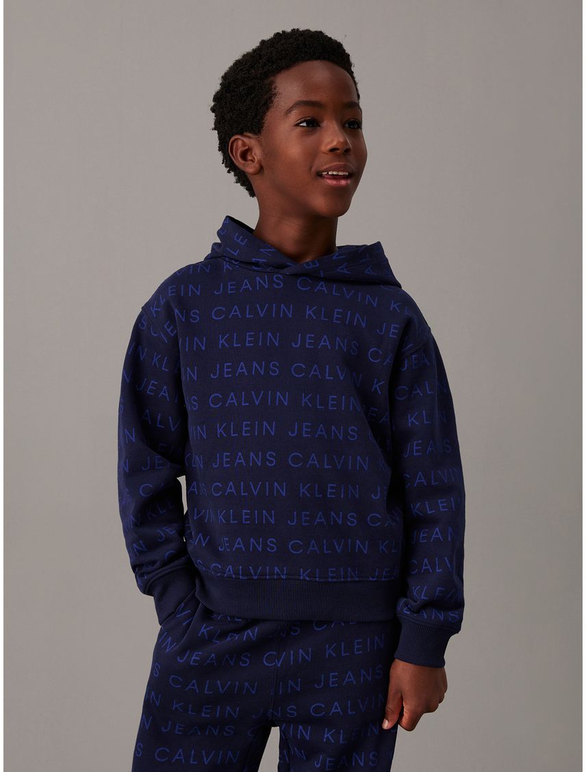 Buzo Azul De Niño Holgado Con Capota y Logo