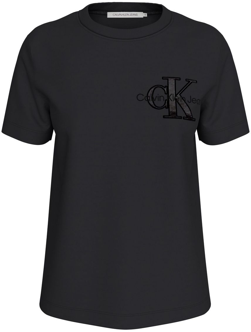 Camiseta negra regular con aplique de satén