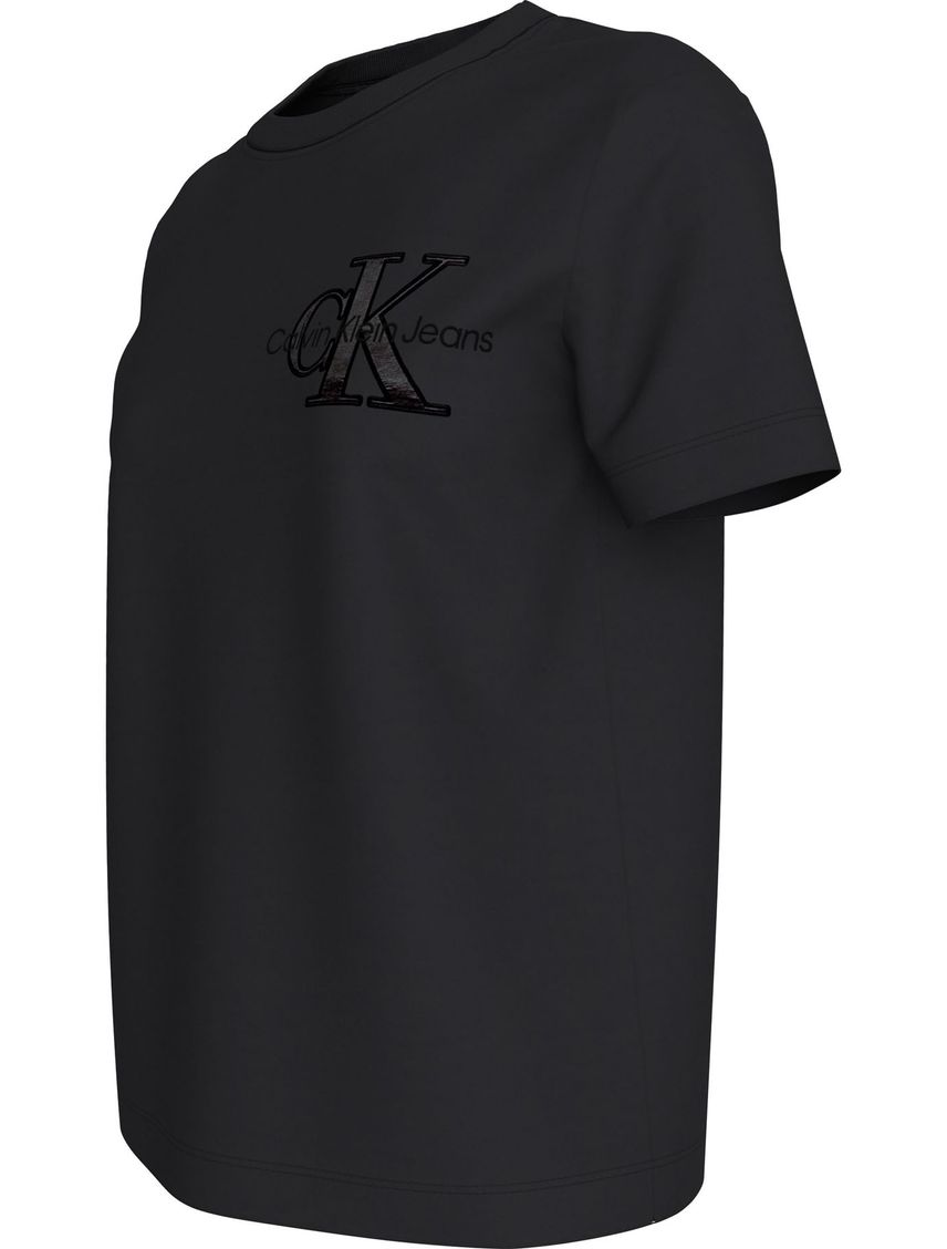 Camiseta negra regular con aplique de satén