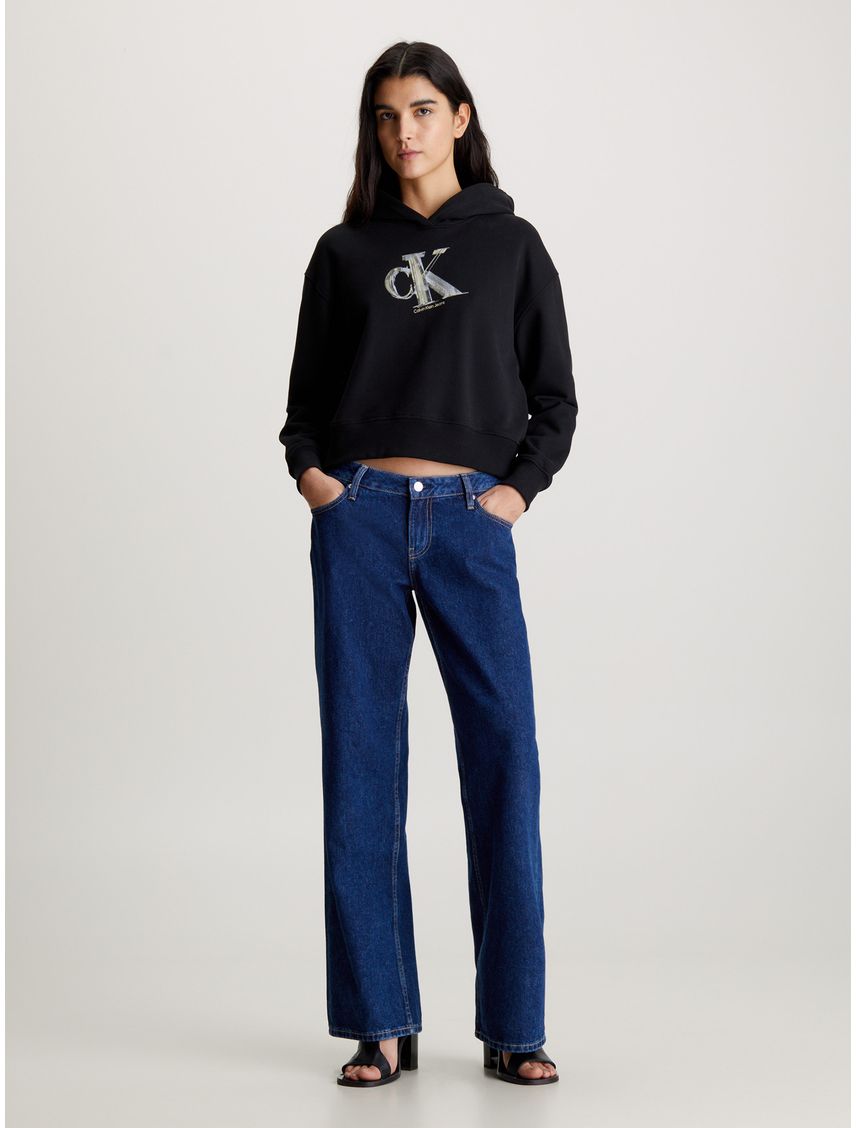 Buzo Negro Con Gorro Y Monograma Para Mujer