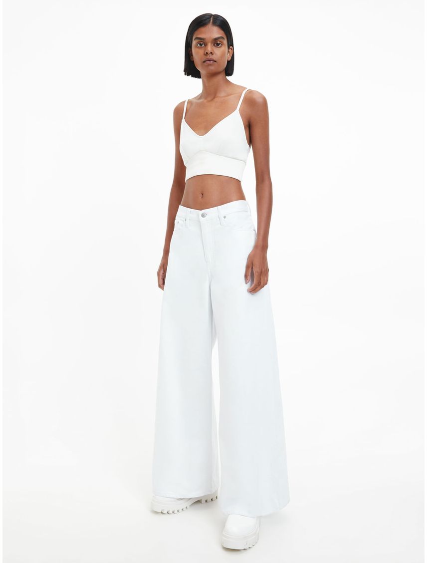 Crop Top Blanco Punto Milano Para Mujer
