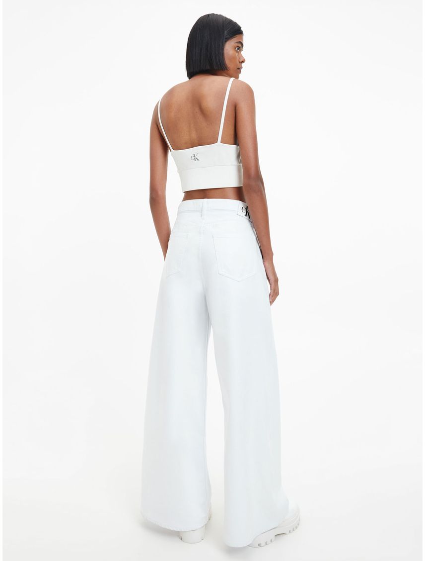 Crop Top Blanco Punto Milano Para Mujer