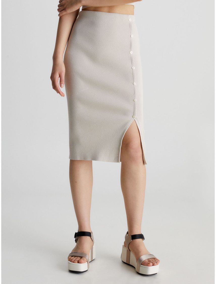 Falda Lápiz De Algodón Orgánico Calvin Klein Mujer Beige