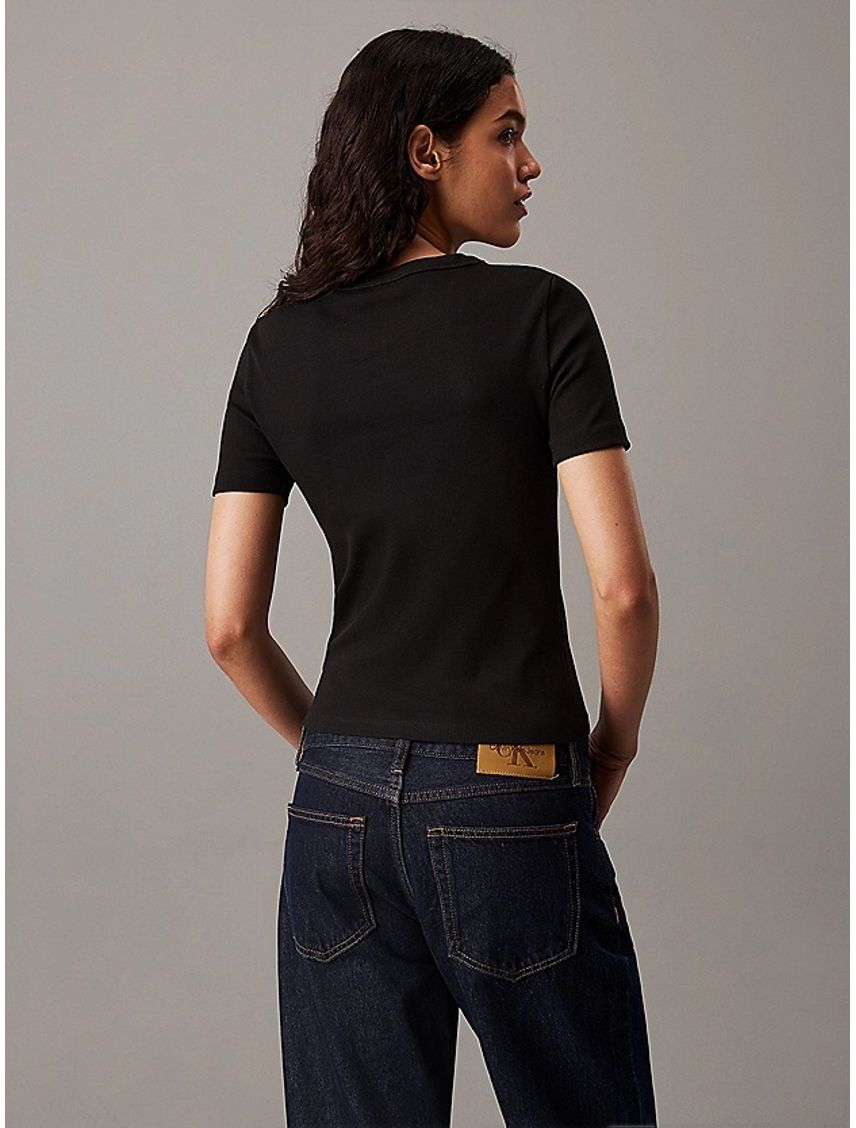 Camiseta negra slim canalé de algodón