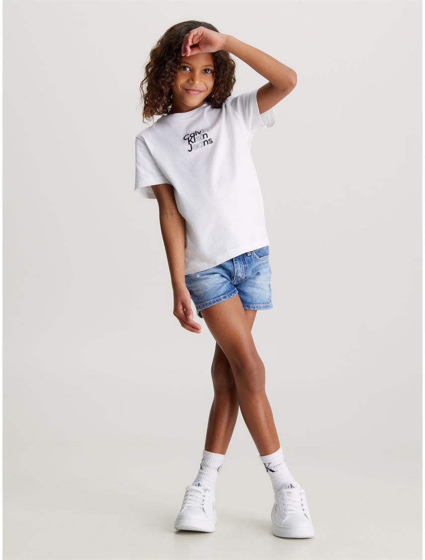 Camiseta Para Niña Blanca Regular Con Logo