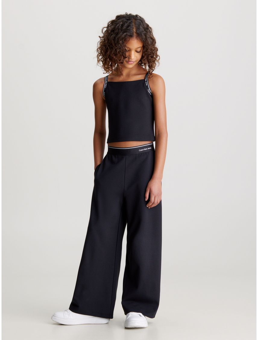 Pantalón Negro Para Niña De Chándal De Pierna Ancha