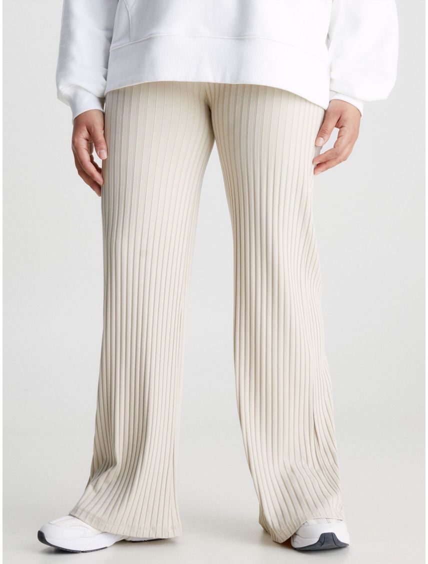 Pantalón Acampanado De Punto Canalé Calvin Klein Mujer Beige