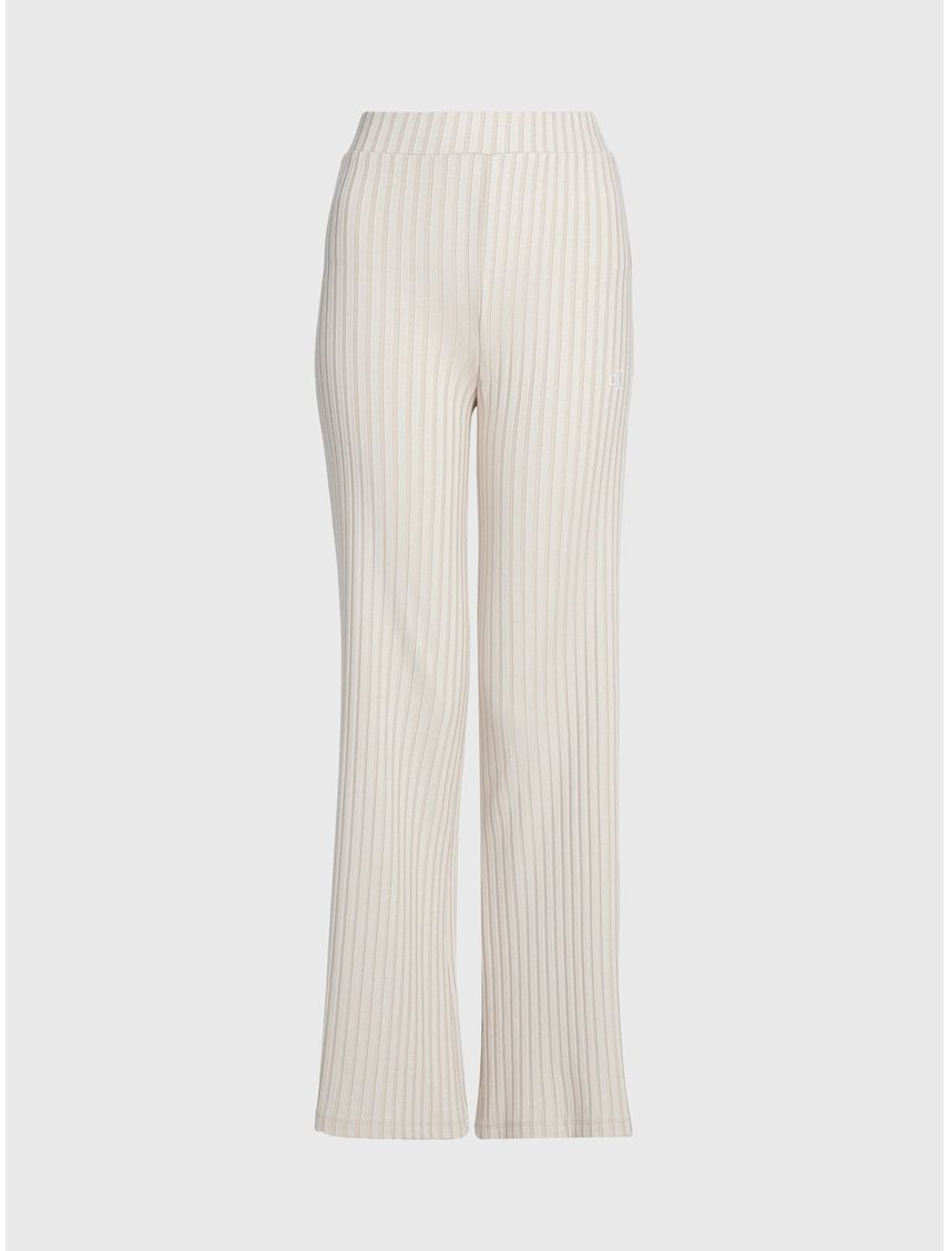 Pantalón Acampanado De Punto Canalé Calvin Klein Mujer Beige