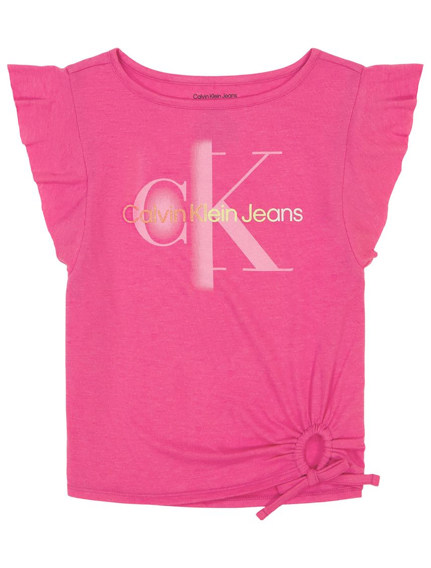 Camiseta rosa para niña con etalle e lazo