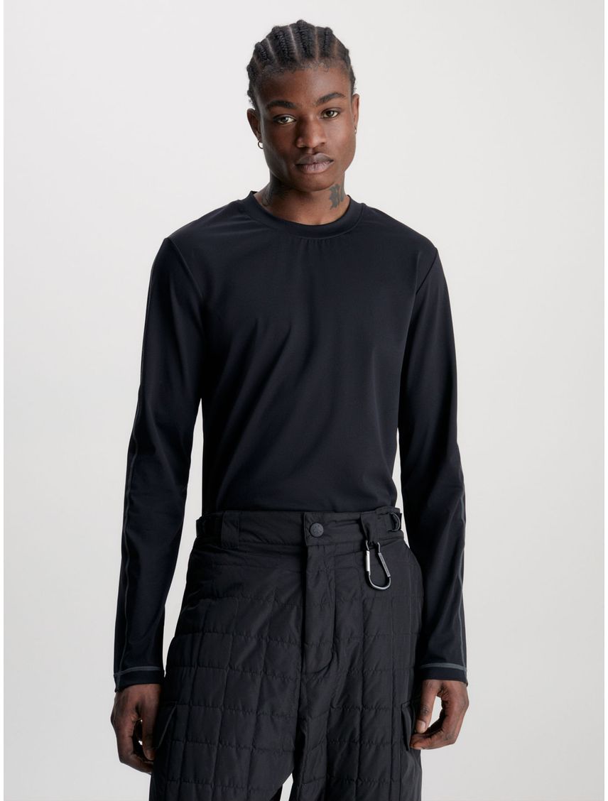 Camiseta Negro De Manga Larga Elástica Slim Con Logo