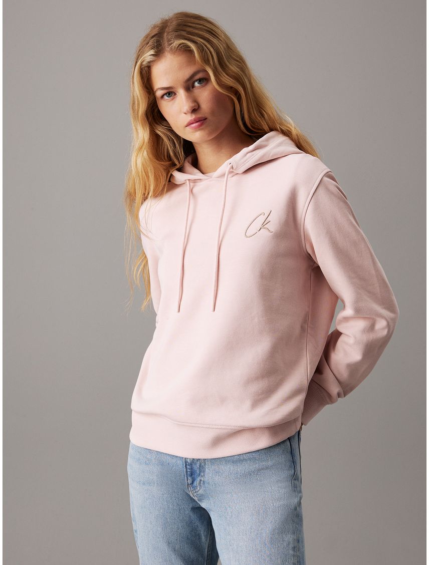 Buzo rosado de felpa de algodón con capota y logo