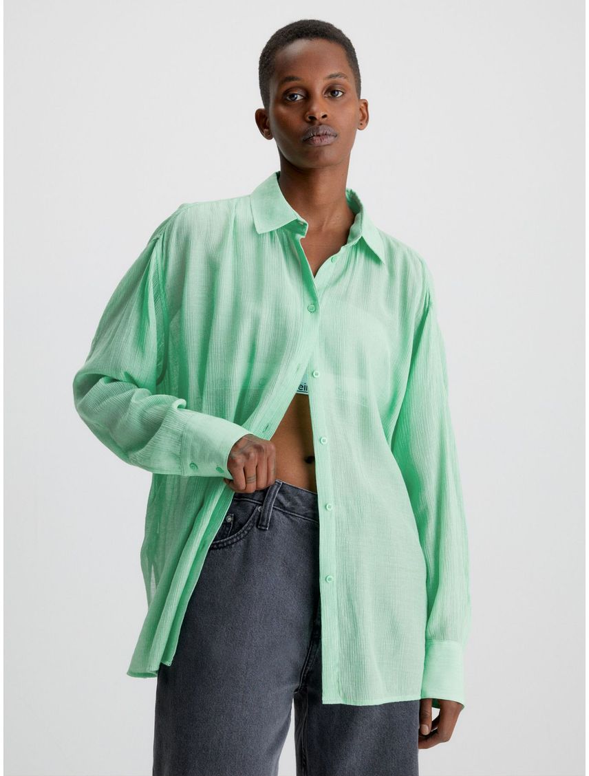Blusa Verde Con Espalda Dividida De Rayón Arrugado