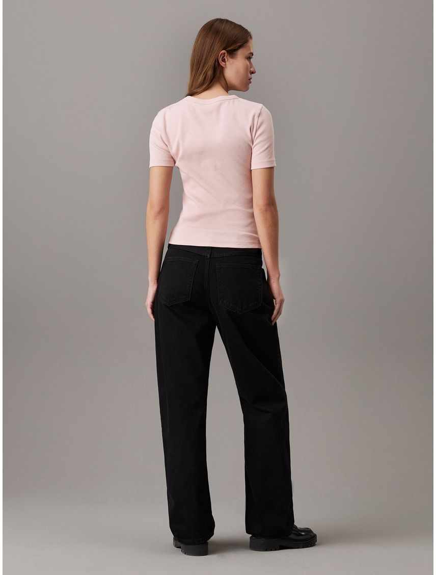 Camiseta rosada slim canalé de algodón