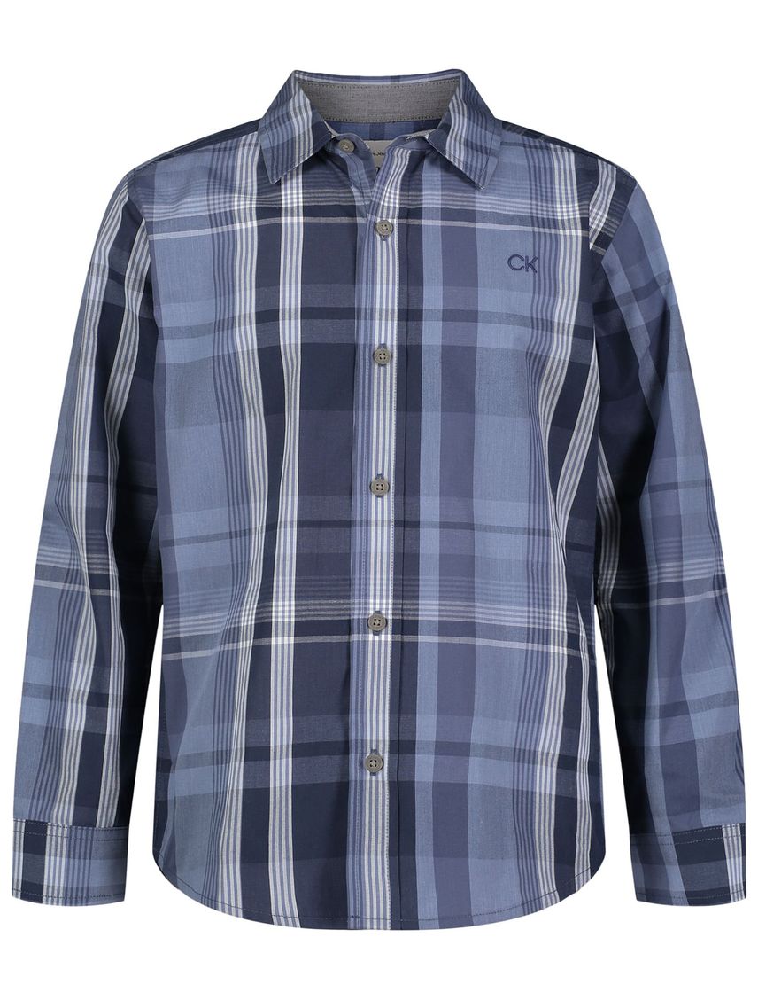 Camisa Azul Con Estampado De Cuadros Para Niño