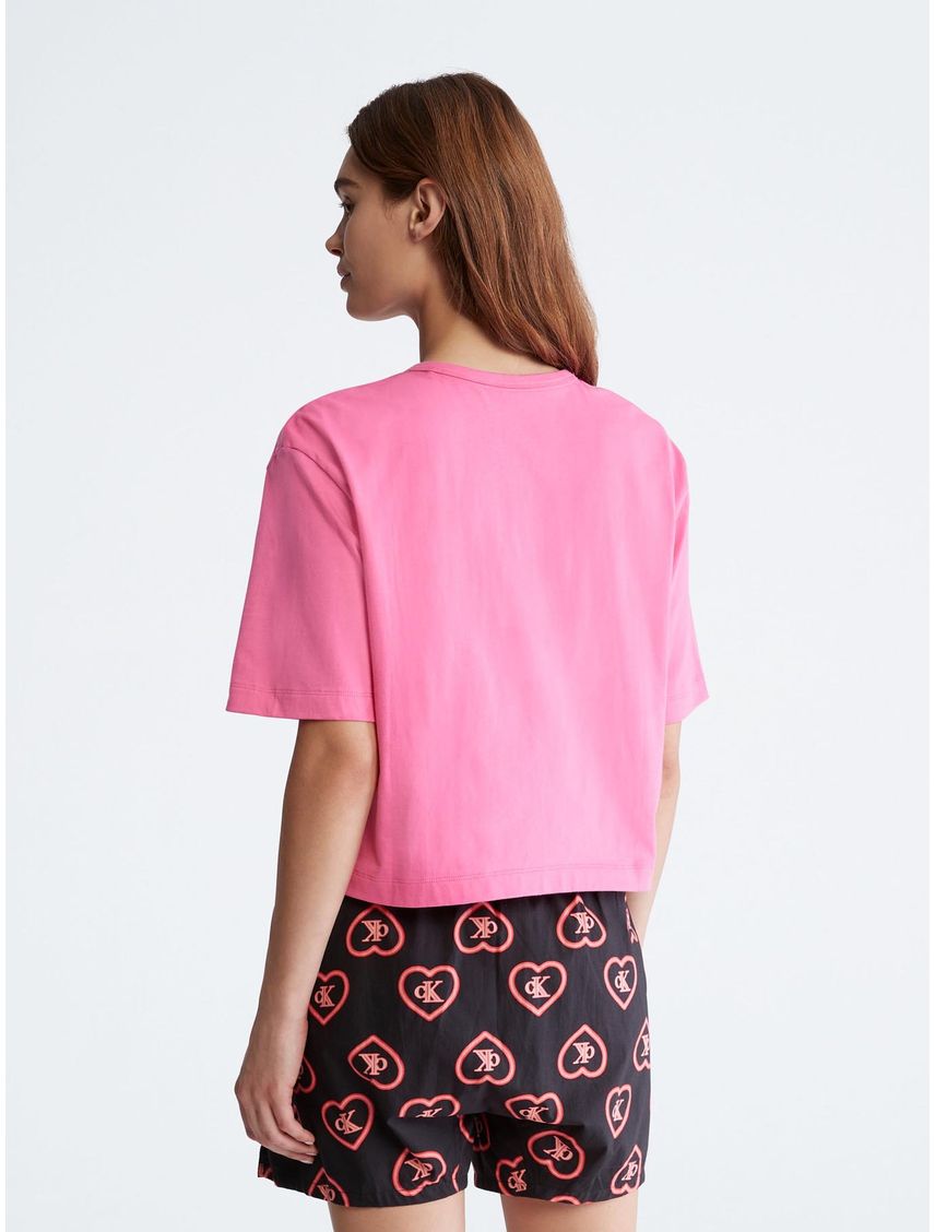 Camiseta De Pijama Rosada Con Corazón Para Mujer