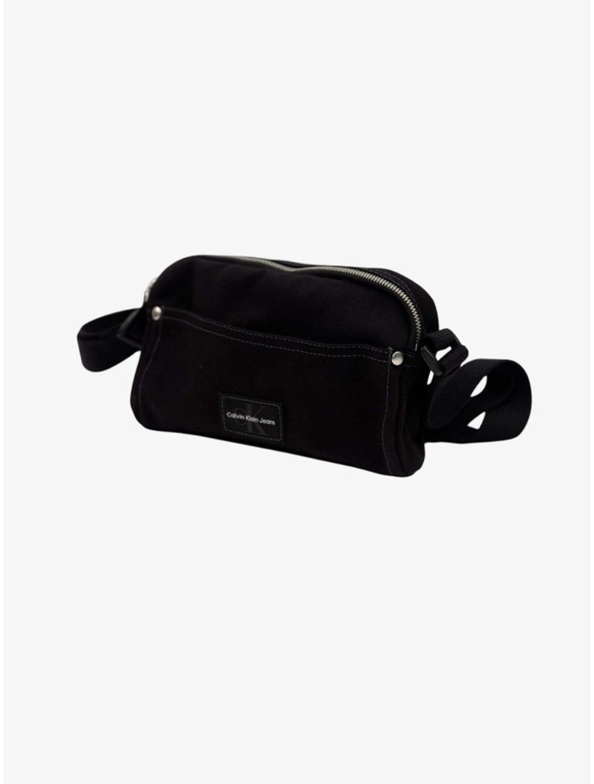 Bolso negro de lona con parche de logo