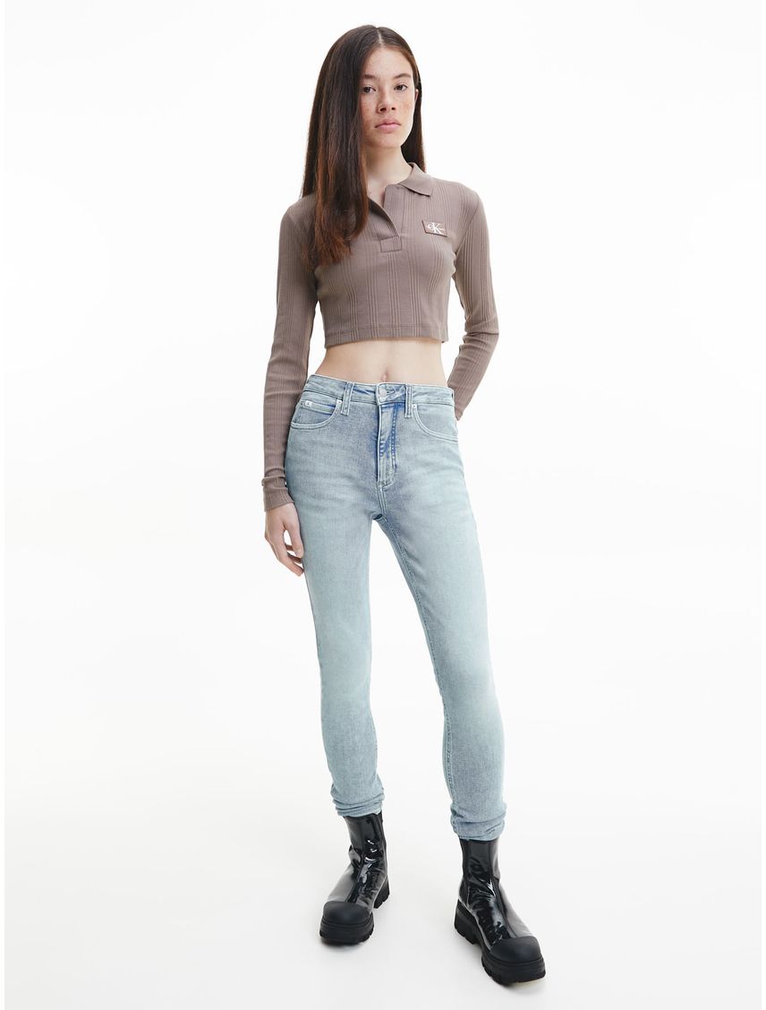 Pantalón De Jeans Azul con Desgaste De Tiro Alto Para Mujer