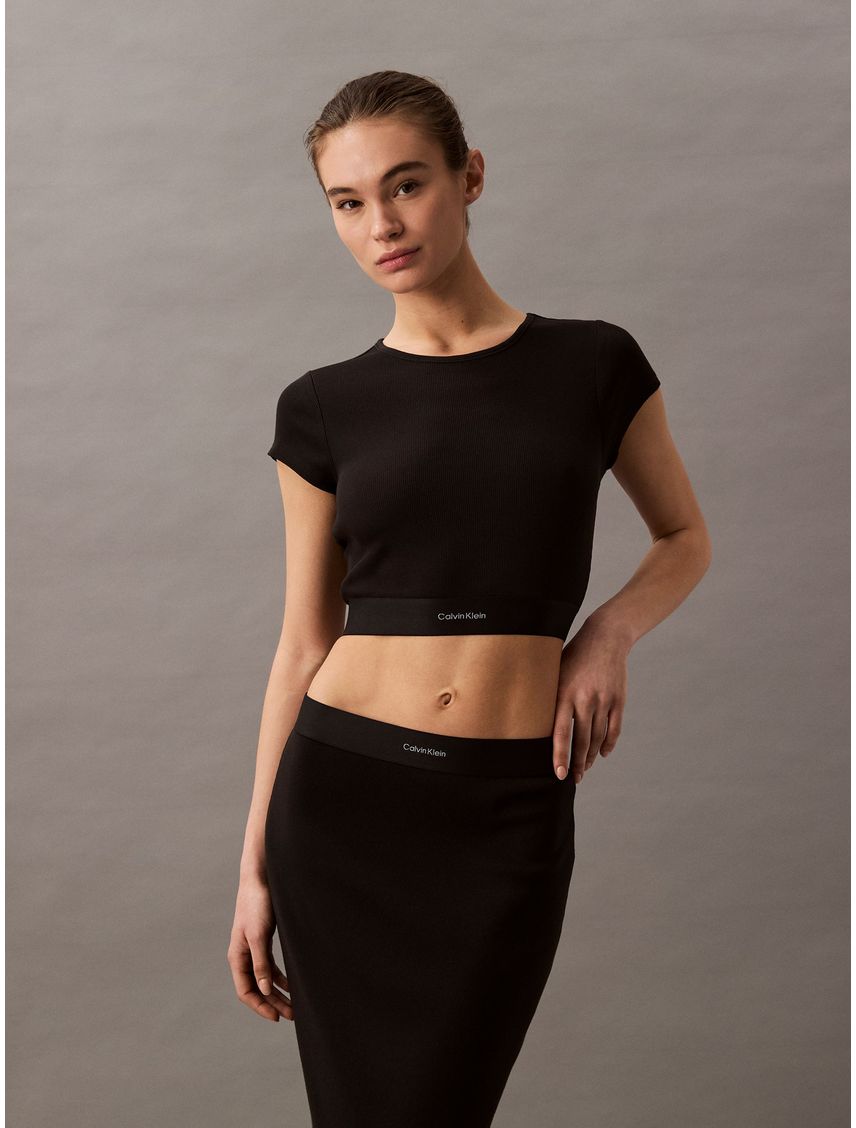 Camiseta negra e estar por casa croppe - Cotton Stretch Rib