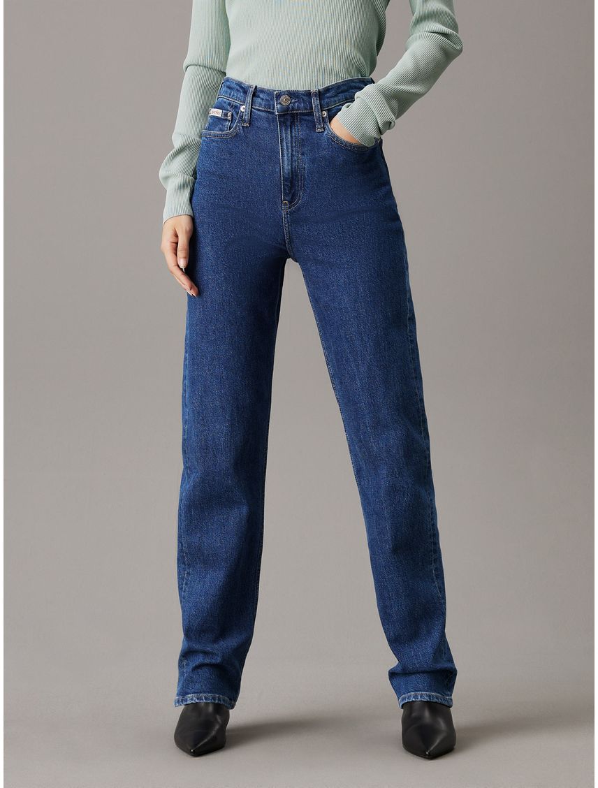 Jeans azul oscuro high rise straight