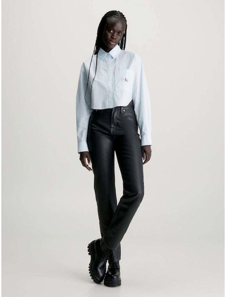 Camisa celeste cropped de popelín de algodón