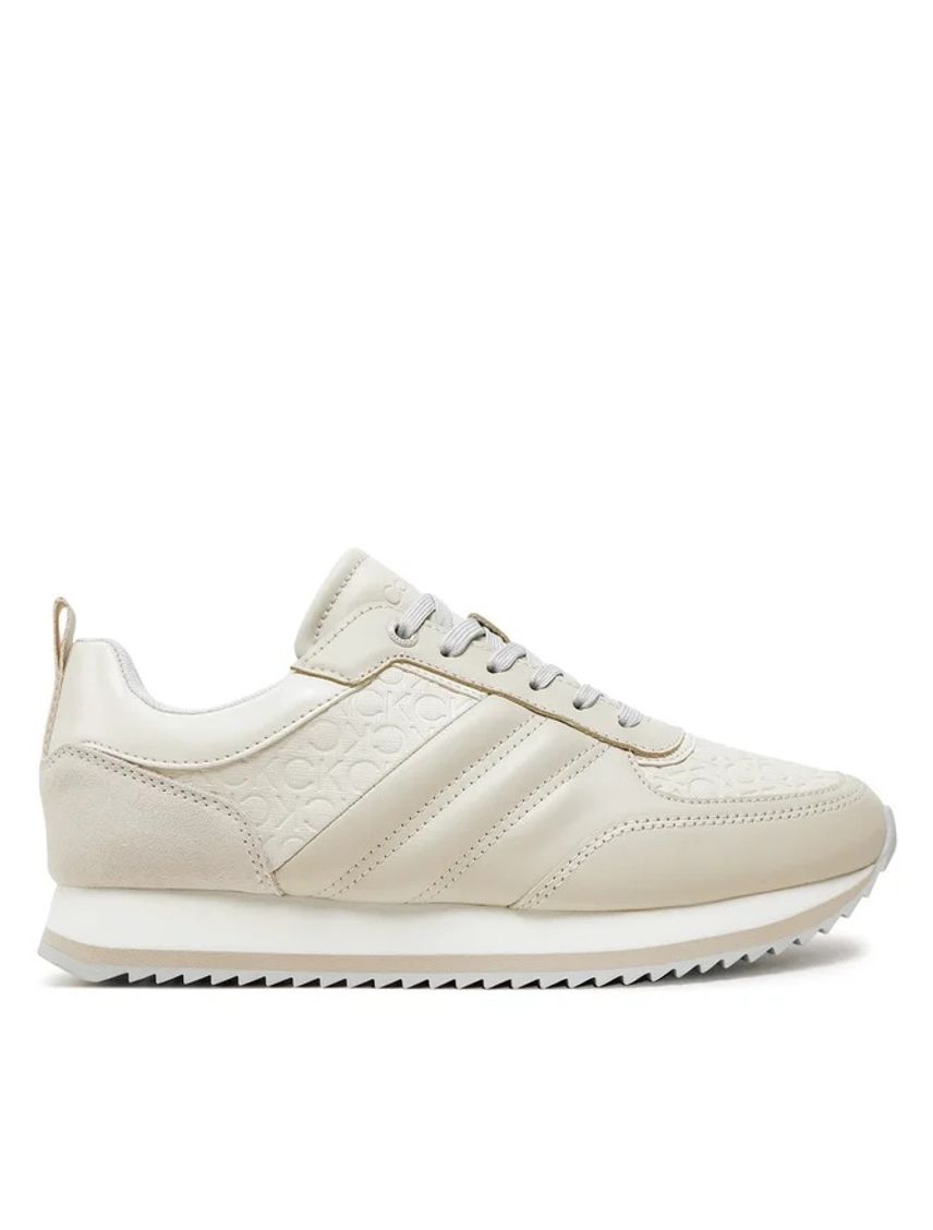 Tenis blanco runner de cuero y monograma