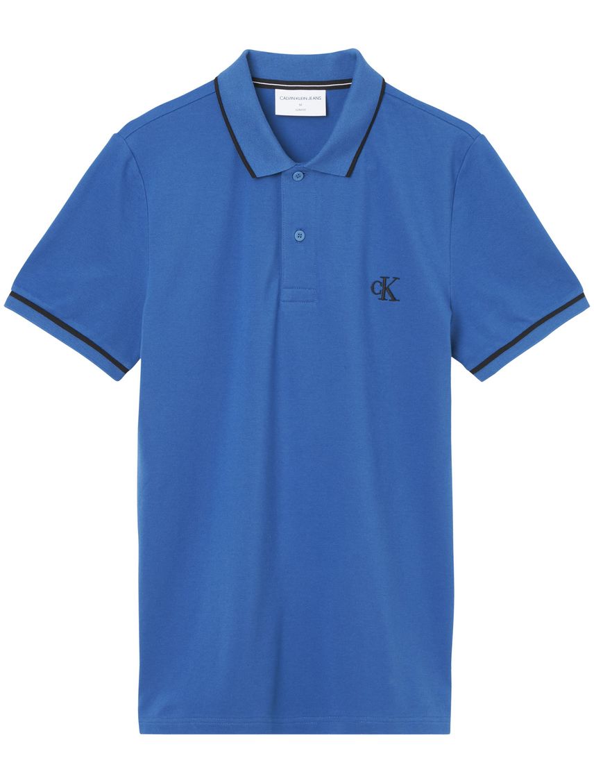 Polo azul slim con ribete en contraste