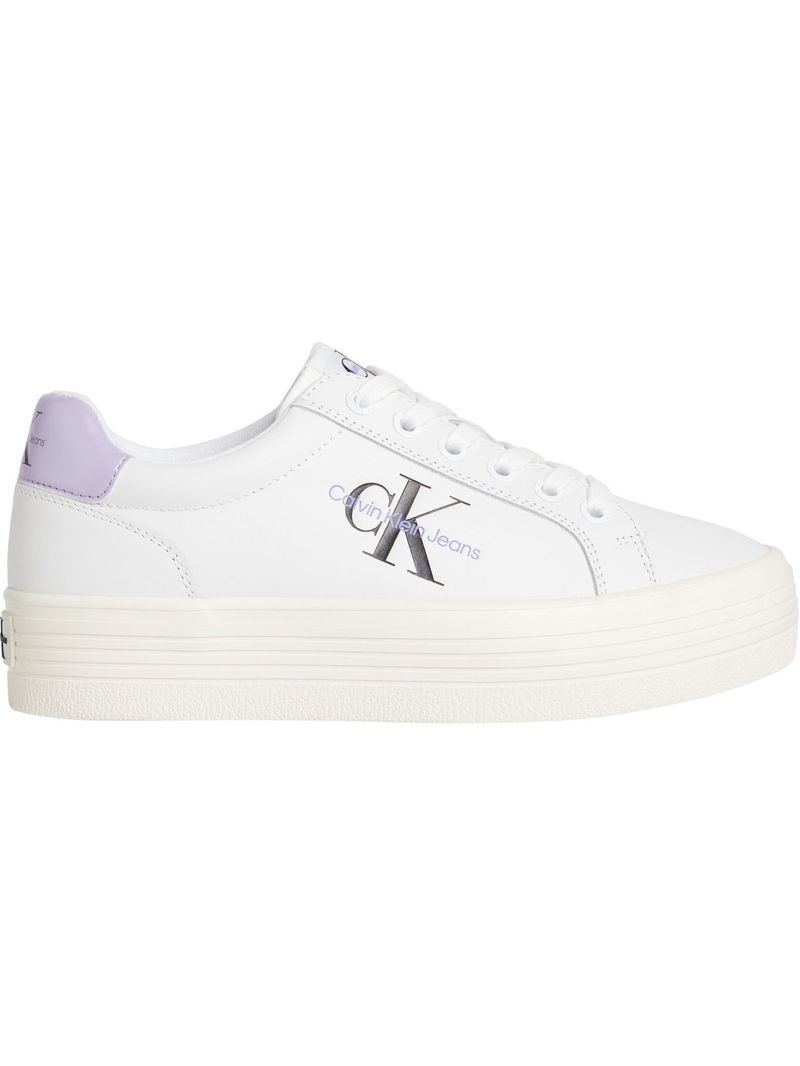 Tenis blanco de plataforma de cuero