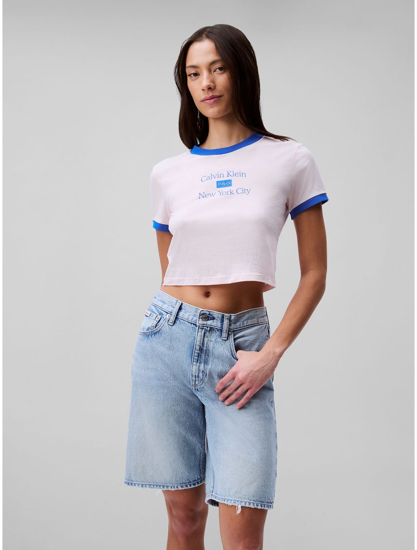 Camiseta ringer croppe con logo