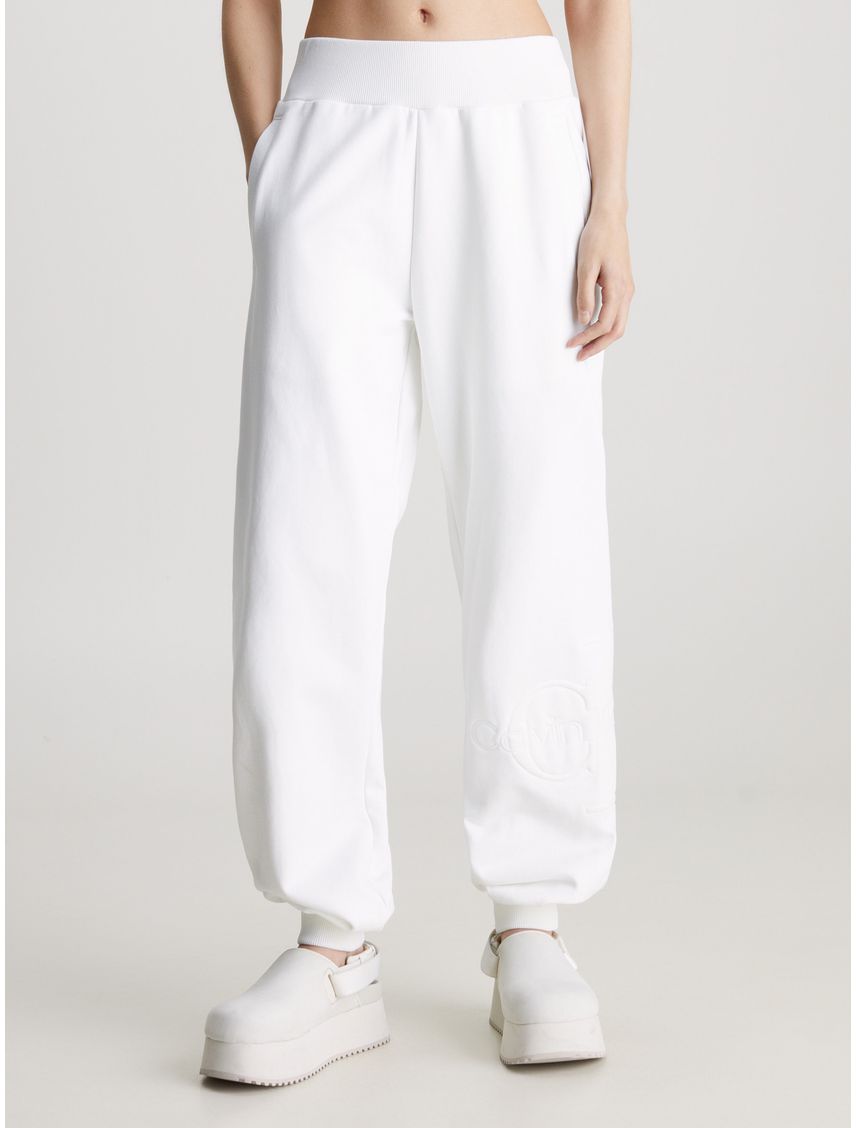 Pantalón blanco blanco blanco de chándal holgado con monograma