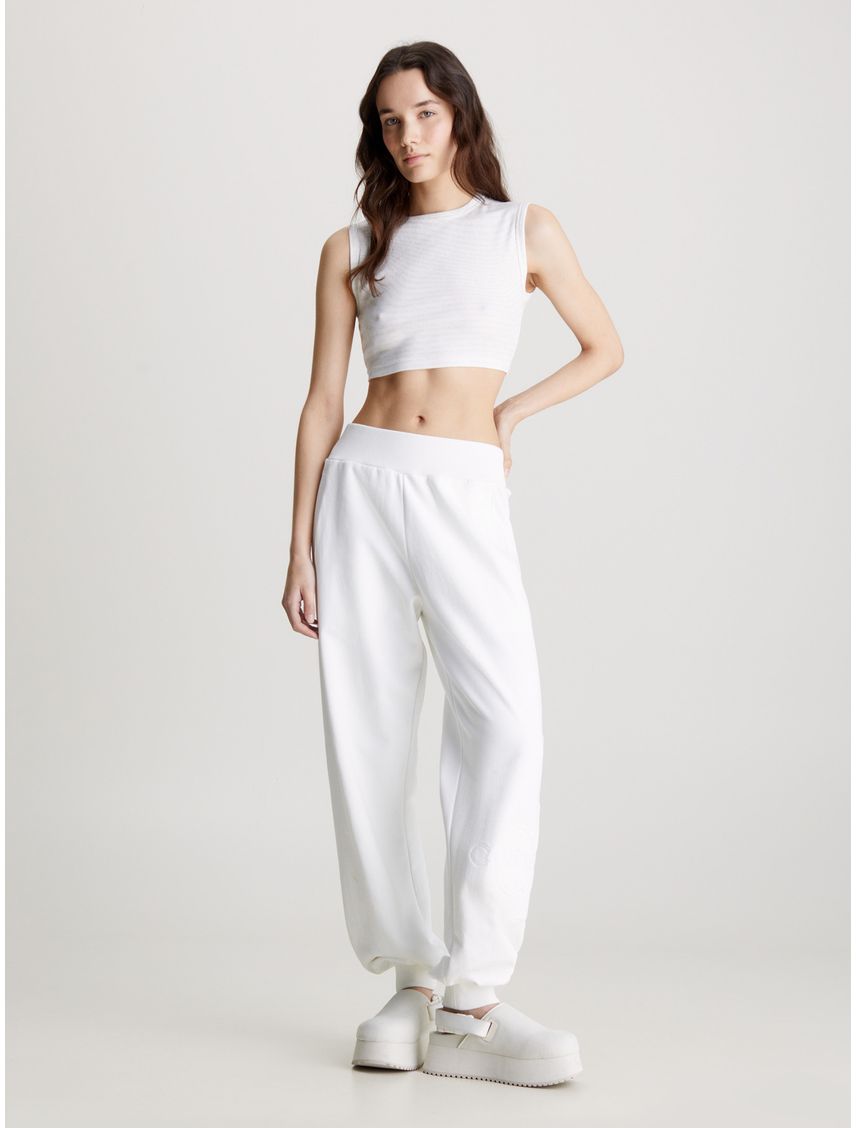 Pantalón blanco blanco blanco de chándal holgado con monograma