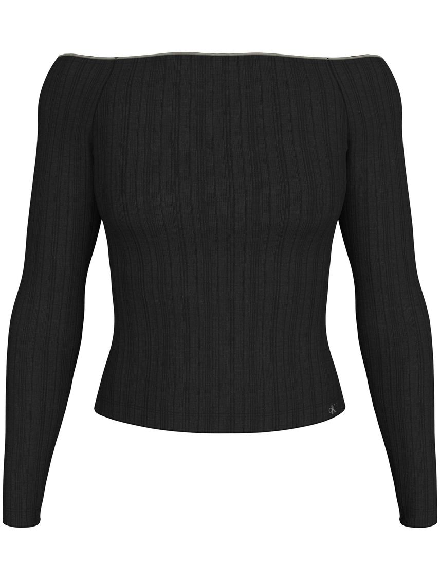 Camiseta negra canalé estilo bardot