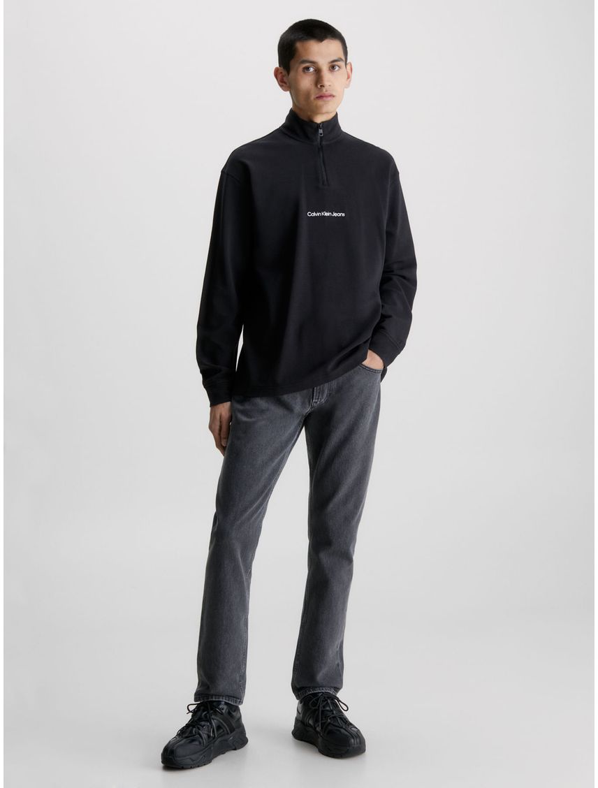 Camiseta Negra De Manga Larga Con Cuello Cierre Para Hombre